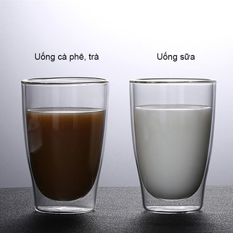 CỐC - LY THỦY TINH 2 LỚP CÁCH NHIỆT, GIỮ NHIỆT UỐNG TRÀ, SỮA, CAFE 380ML