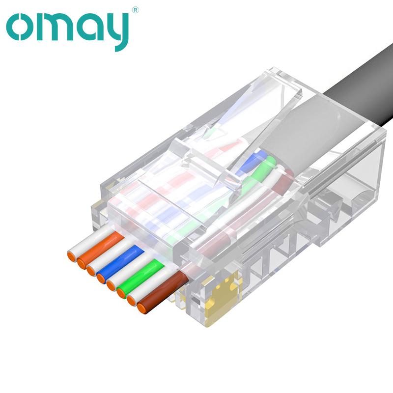 CAT6 CAT5E Pass Through RJ45 Modular Plug Network Connectors UTP 50u Gold-Plated 8P8C Crimp End for Ethernet Cable