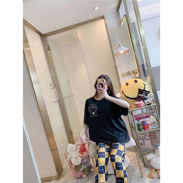 Đồ bộ nữ mặc nhà Pyjama Đồ Bộ Ngủ Thun Quần Dài , Sét Bộ Mặc Nhà Hàng Quảng Châu, Hoạt Hình Chú Mèo Máy