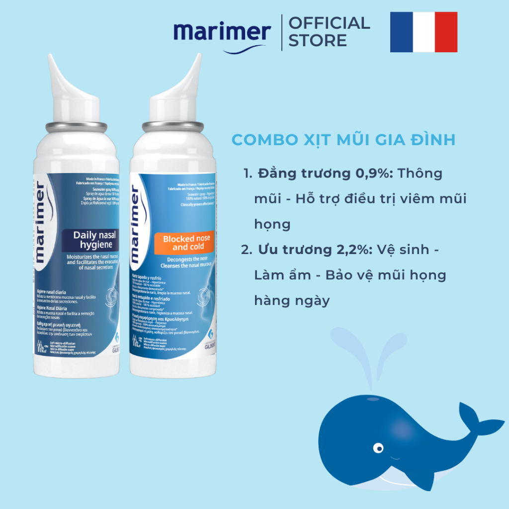 Combo Xịt Mũi Marimer cho gia đình (Vệ sinh hàng ngày + xịt khi viêm mũi) 100ml - 7200C + 7201C