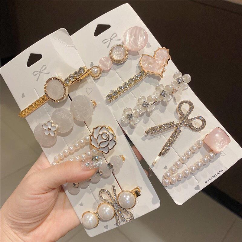Set 5 - kẹp ng.ọc trai phối đá màu sang trọng thanh lịch - Nunam shop