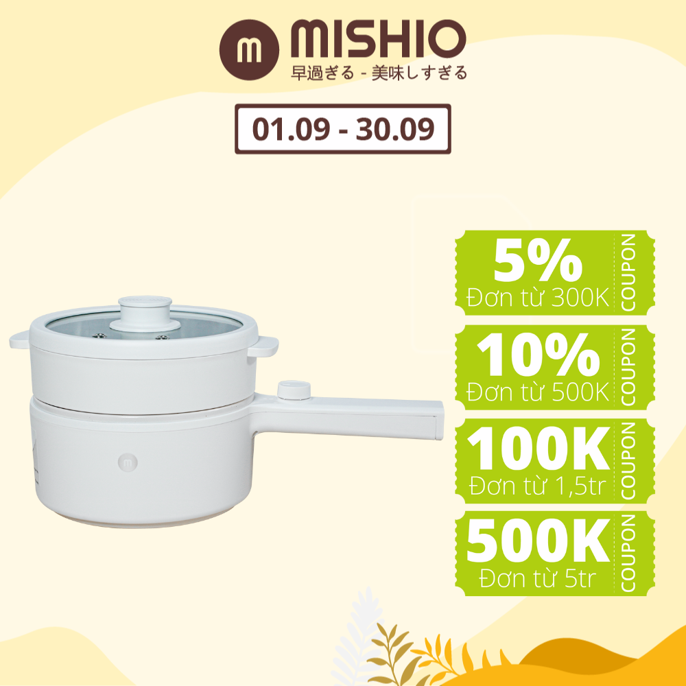 Nồi Nấu Đa Năng kèm xửng hấp Mishio MK271new 1,5L 600W- Hàng chính hãng