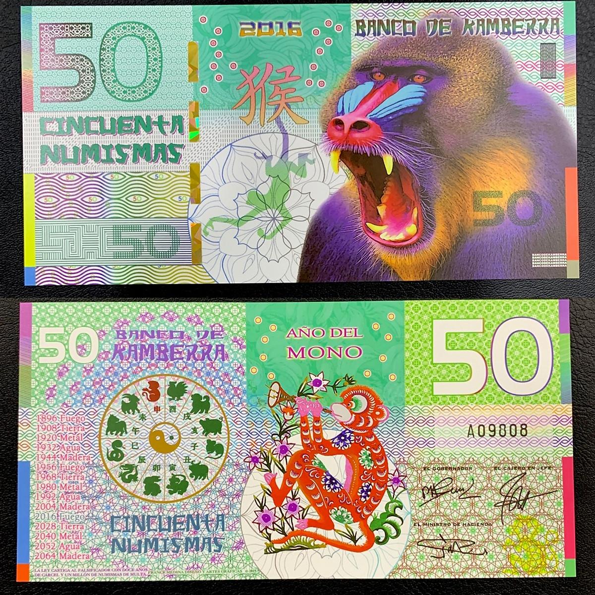 Tiền con Khỉ Úc bằng polyme Kamberra 50 Numismas , quà tặng tuổi Thân  - kèm túi nilong bảo quản - PASA House