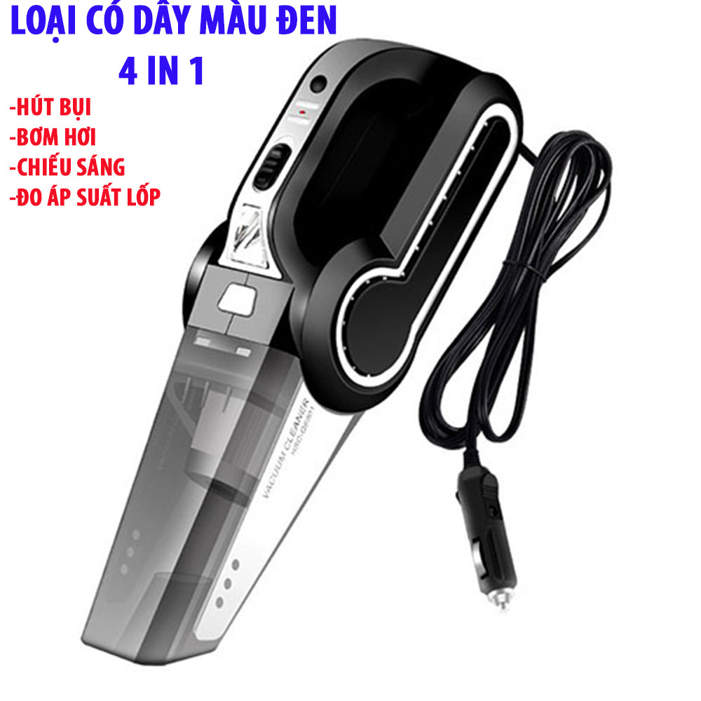 Máy Hút Bụi Ô Tô,Máy hút bụi Mini Cầm Tay Cao Cấp Công Suất 120W 4 In 1 bơm lốp,hút bụi,đèn chiếu sáng,đồng hồ đo áp suất lốpTốc độ vòng quay 4000 r/min- Chạy siêu êm,Siêu Mạnh-MHB-TP01