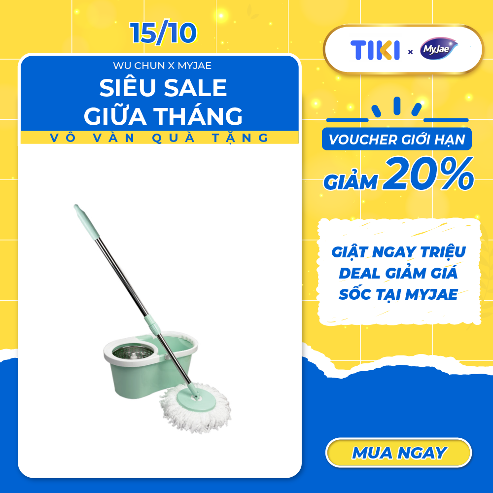 Bộ Lau Nhà MyJae Sợi Microfiber Xoay 360 Độ Thông Minh, Lau Sạch Nhanh Khô 134cm