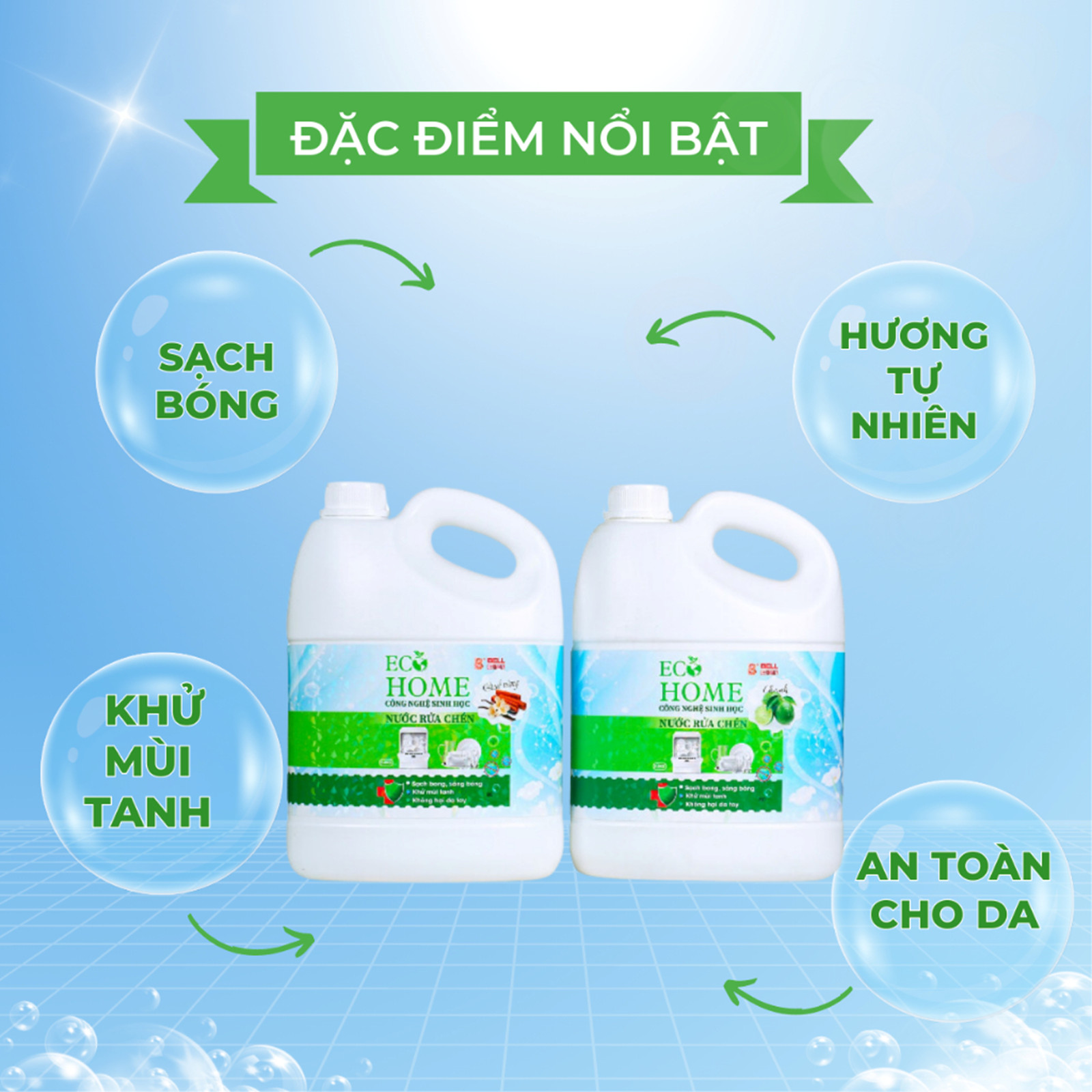 Nước Rửa Chén Công Nghệ Sinh Học ECOHOME 3.6kg Chiết Xuất Chanh Quế Giúp Sạch Vi Khuẩn Bám Bẩn Trên Chén Đĩa