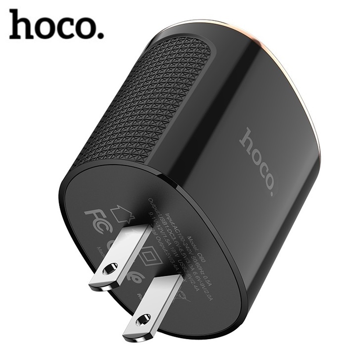 Củ sạc nhanh 18W tích hợp 2 cổng USB Quick Charge 3.0 nhãn hiệu Hoco C60 - Hàng chính hãng