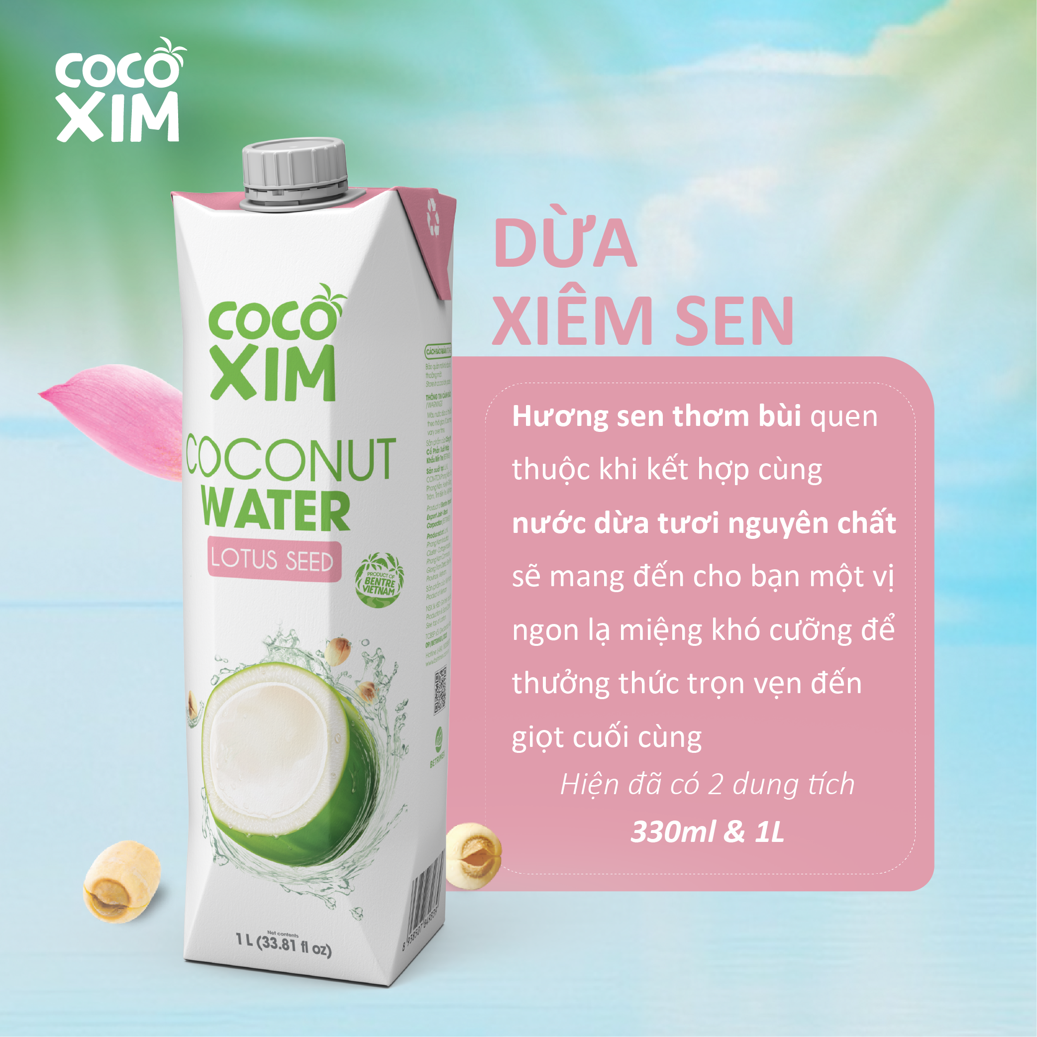 COMBO 6 Hộp Nước dừa đóng hộp Cocoxim Sen dung tích 1000ml/Hộp