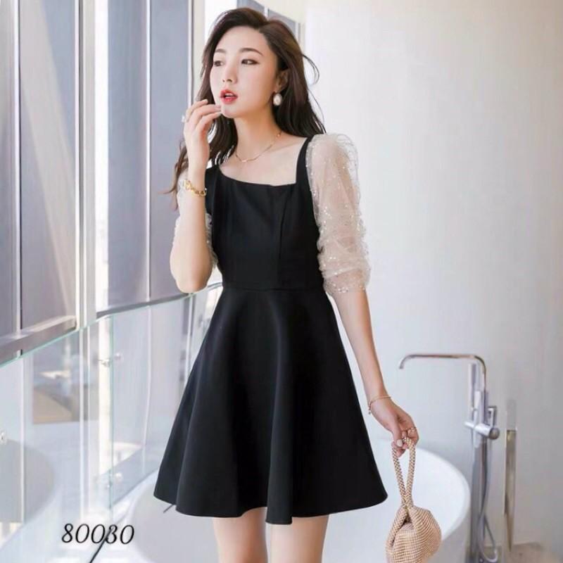Đầm cotton lạnh phối lưới kim tuyến