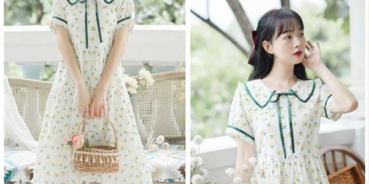 DONGSHOP Học sinh trung học ít tươi mát đầm 2023 mùa hè đại học gió một chữ hoa mảnh đầm hiển thị gầy thắt lưng váy nữ