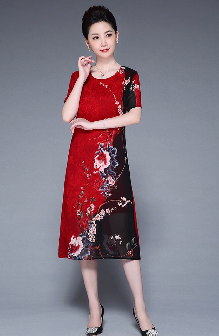 ĐẦM SUÔNG IN HOA MẨU ĐƠN