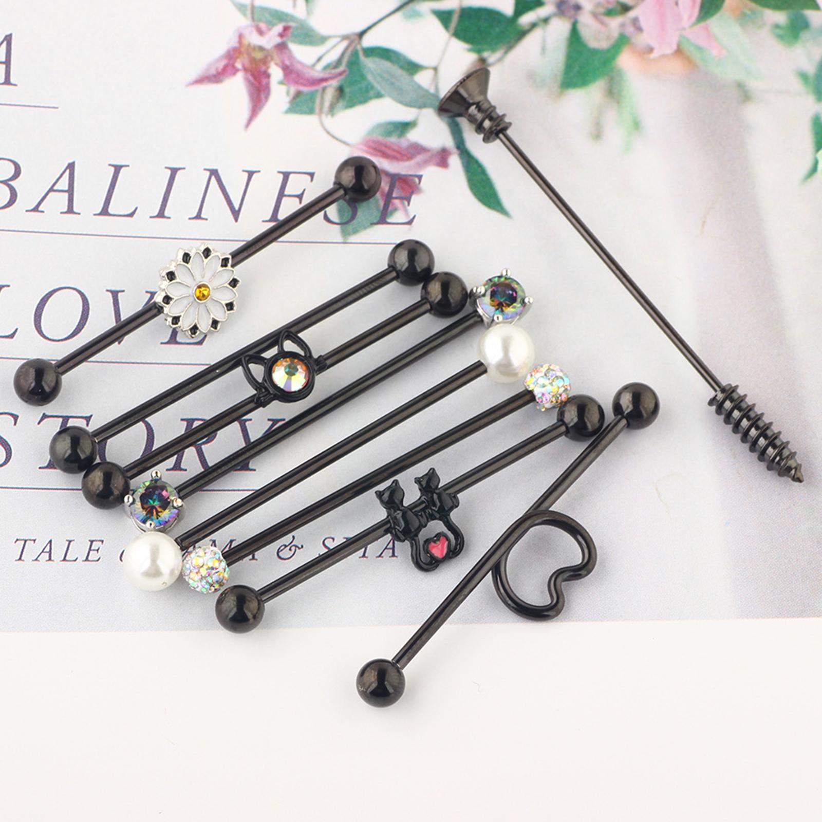 10Pcs Tragus Earrings Stud Industrial Barbell Piercing Bar Ear Earring Stainless Steel Lip Rings Labret Stud Body Piercing Jewelry for Women Men
