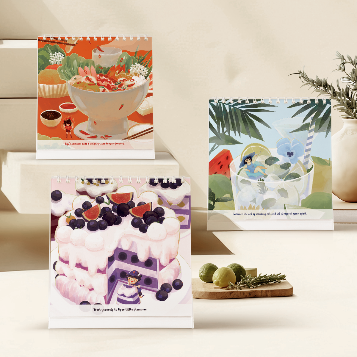 Lịch bàn 2025 SDstationery The Tastes of Life, khám phá thế giới ẩm thực và cảm xúc, minh họa đẹp, thông điệp tiếng Anh