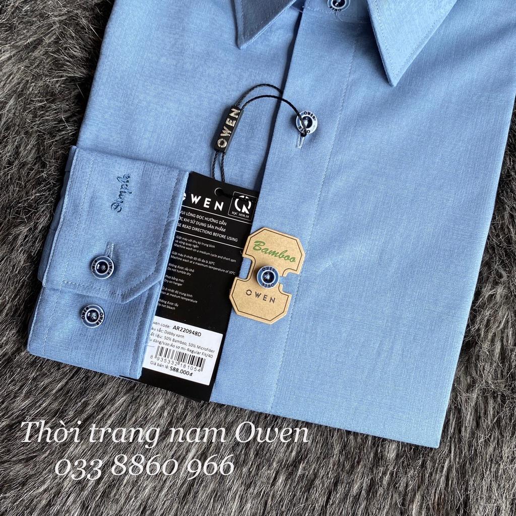 OWEN - Áo sơ mi dài tay Owen màu xanh trơn chất sợi tre REGULAR FIT / SLIMFIT 22948 23412