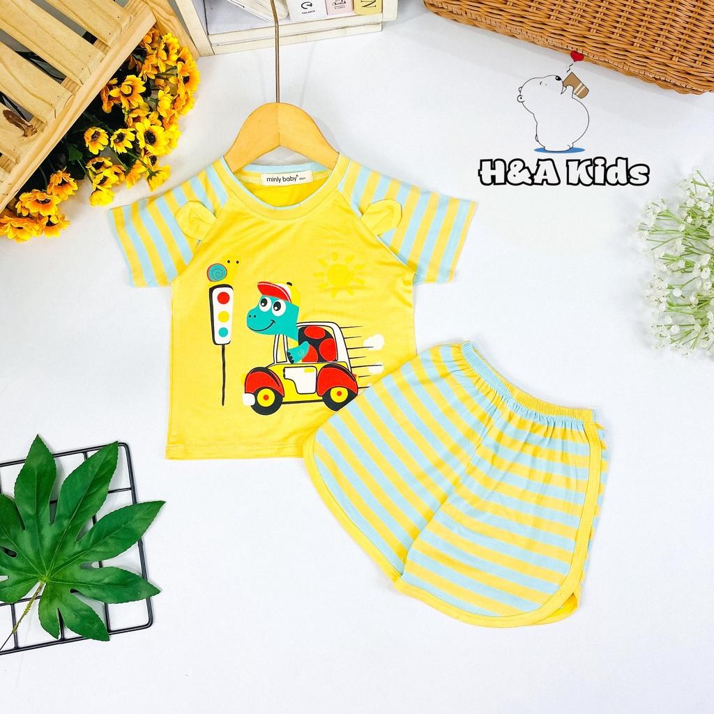 Bộ ngắn tay thun lạnh in hình phối tay và quần sọc sệt cho bé trai bé gái HÀNG CHUẨN LOẠI 1