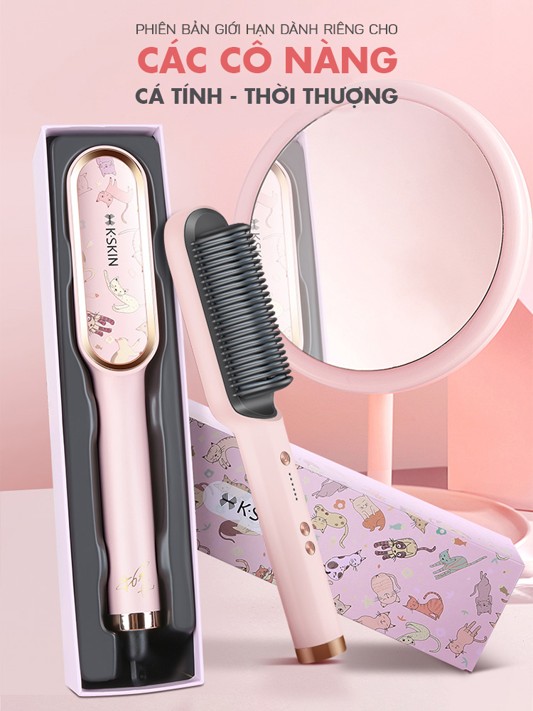 Lược Điện / Máy Uốn Duỗi Tóc K-SKIN Cách Nhiệt 2 Lớp Chống Bỏng, Dưỡng Tóc, Không Gây Tổn Thương Da Đầu - Hàng Chính Hãng