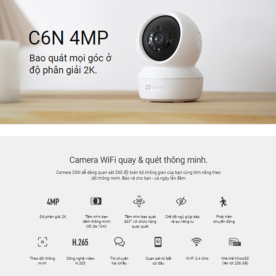 Camera IP Wifi Trong Nhà EZVIZ C6N 4MP 2K - Hàng Chính Hãng