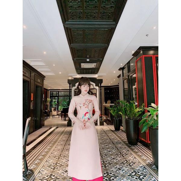 Áo dài taptta cao cấp đẹp họa tiết hoa thêu chuẩn xin. hàng thiết kế