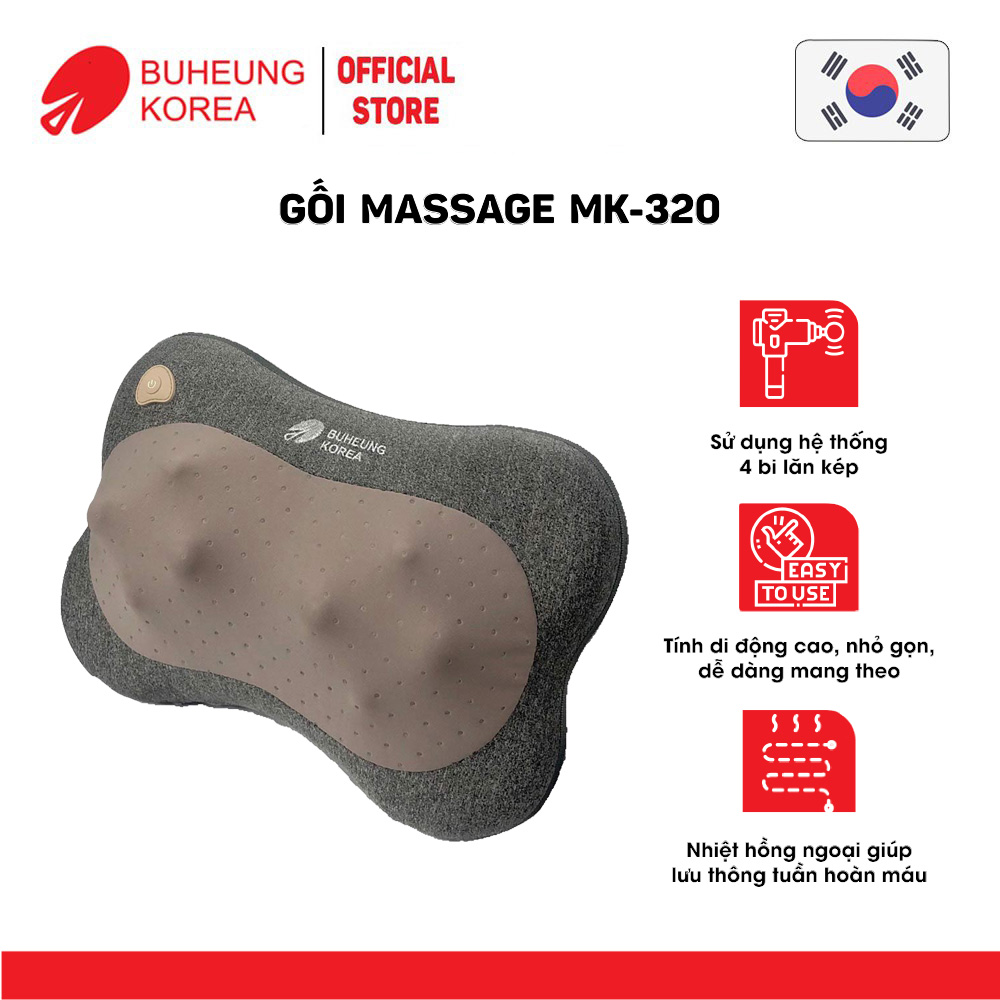 Gối massage Buheung MK-320 nhỏ gọn, giúp lưu thông máu, giảm đau, bảo hành chính hãng 12 tháng