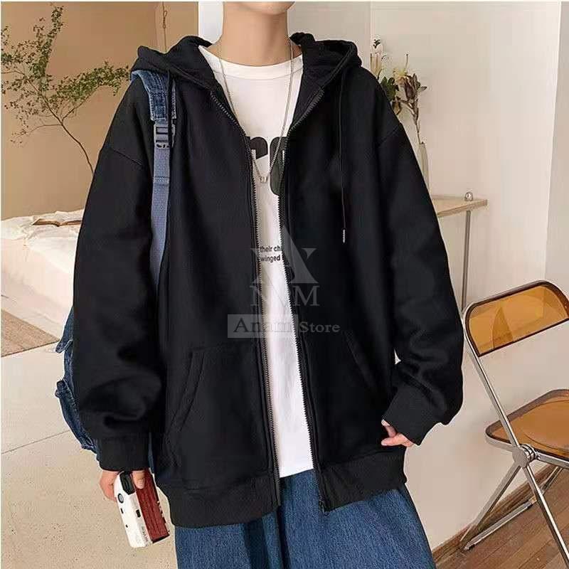 Áo hoodie dây kéo trơn, Vải nỉ ngoại, 2 màu trắng đen, Anam Store