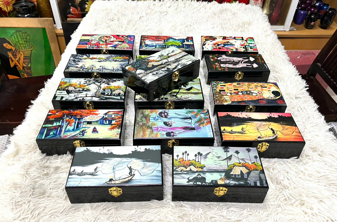 Hộp nữ trang Sơn Mài Cao Cấp 12x20x6 cm đựng đồ trang sức, vật dụng nhỏ xinh, trang trí, quà tặng ý nghĩa