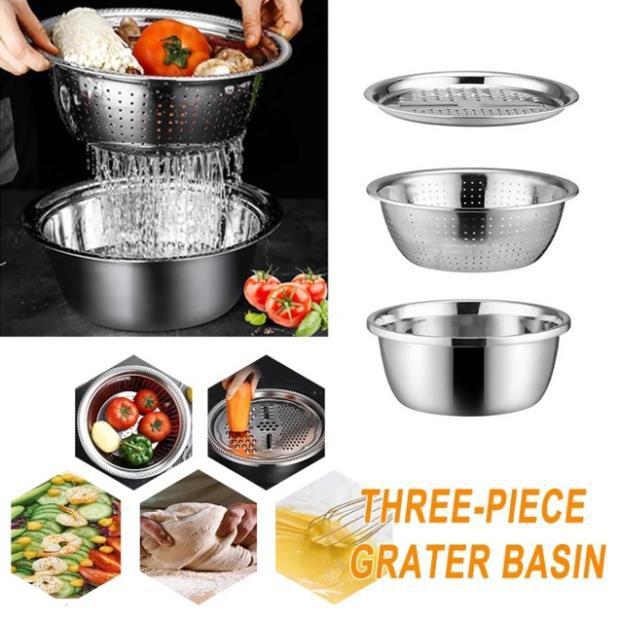 (Giá sale) Set chậu rổ và đĩa nạo rau củ inox