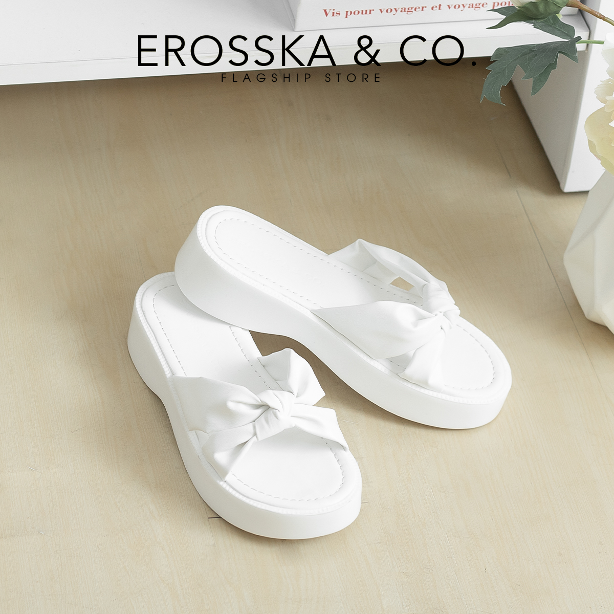 Erosska - Dép nữ thời trang đế xuồng quai thắt nơ tiểu thư cao 4cm - SB011