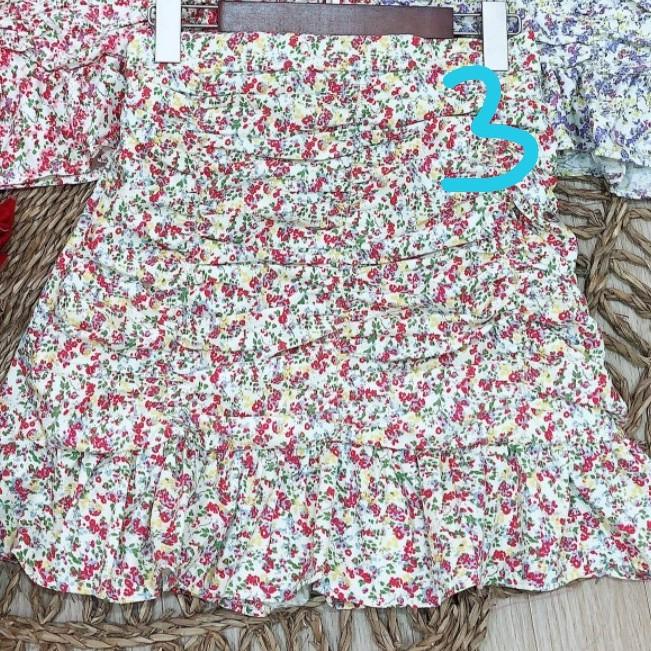 Chân váy hoa nhí Chân Váy Nữ Hoa Nhí Nhúm Vạt Bèo Váy Nữ Hoa Cạp Cap 3 Màu, chân váy ngắn nữ hình hoa nhỏ xinh xắnnnn