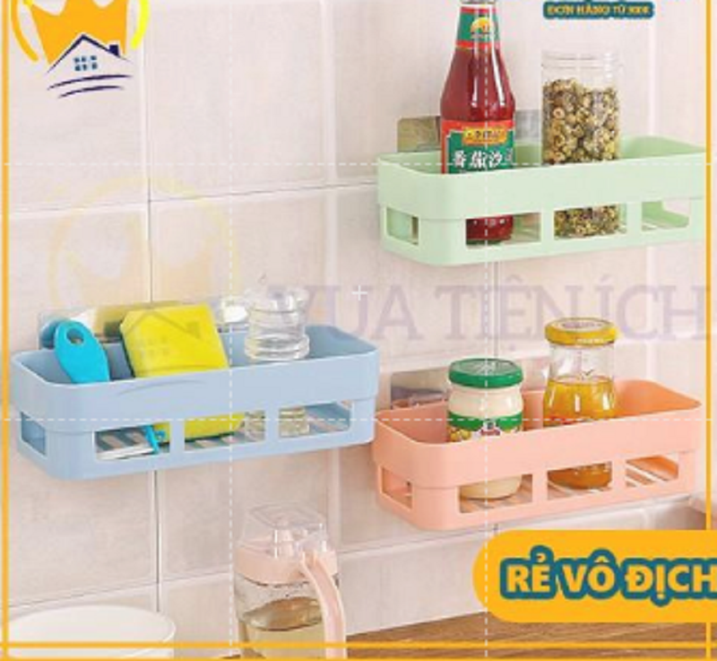 Kệ Chữ Nhật Hút Chân Không Dán Tường Đựng Đồ Nhà Tắm Đa Năng Siêu Chắc