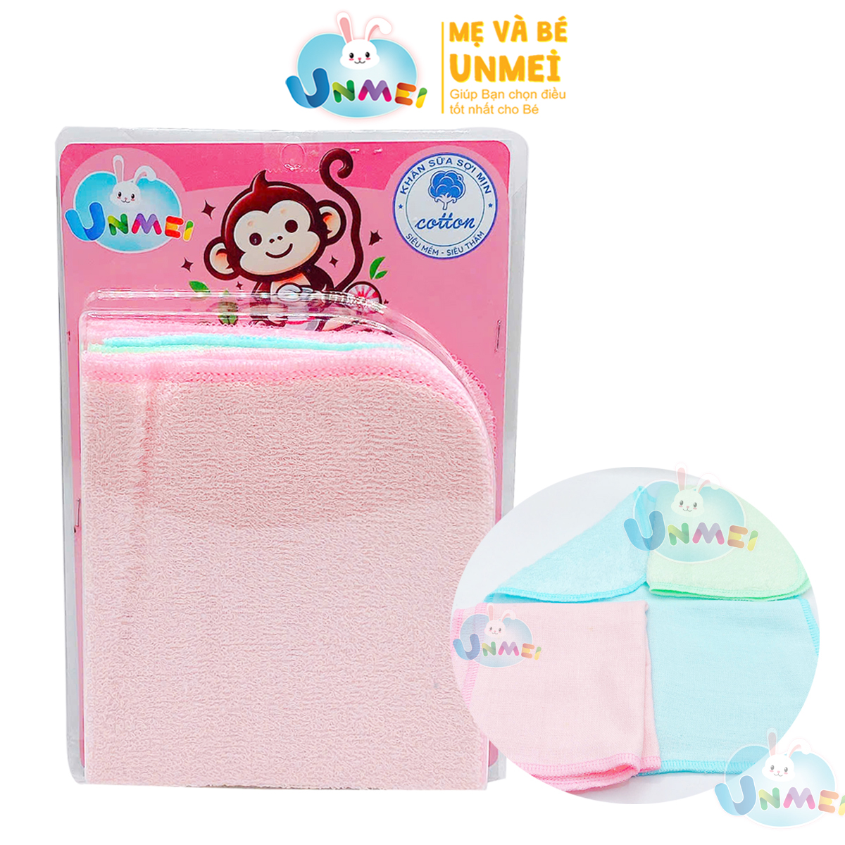 Hộp 8 Khăn Sữa UNMEI Cho Bé, Dòng Khăn Mặt 2 Lớp Cao Cấp Dùng Cho Bé Sơ Sinh Kích Thước 25x25cm