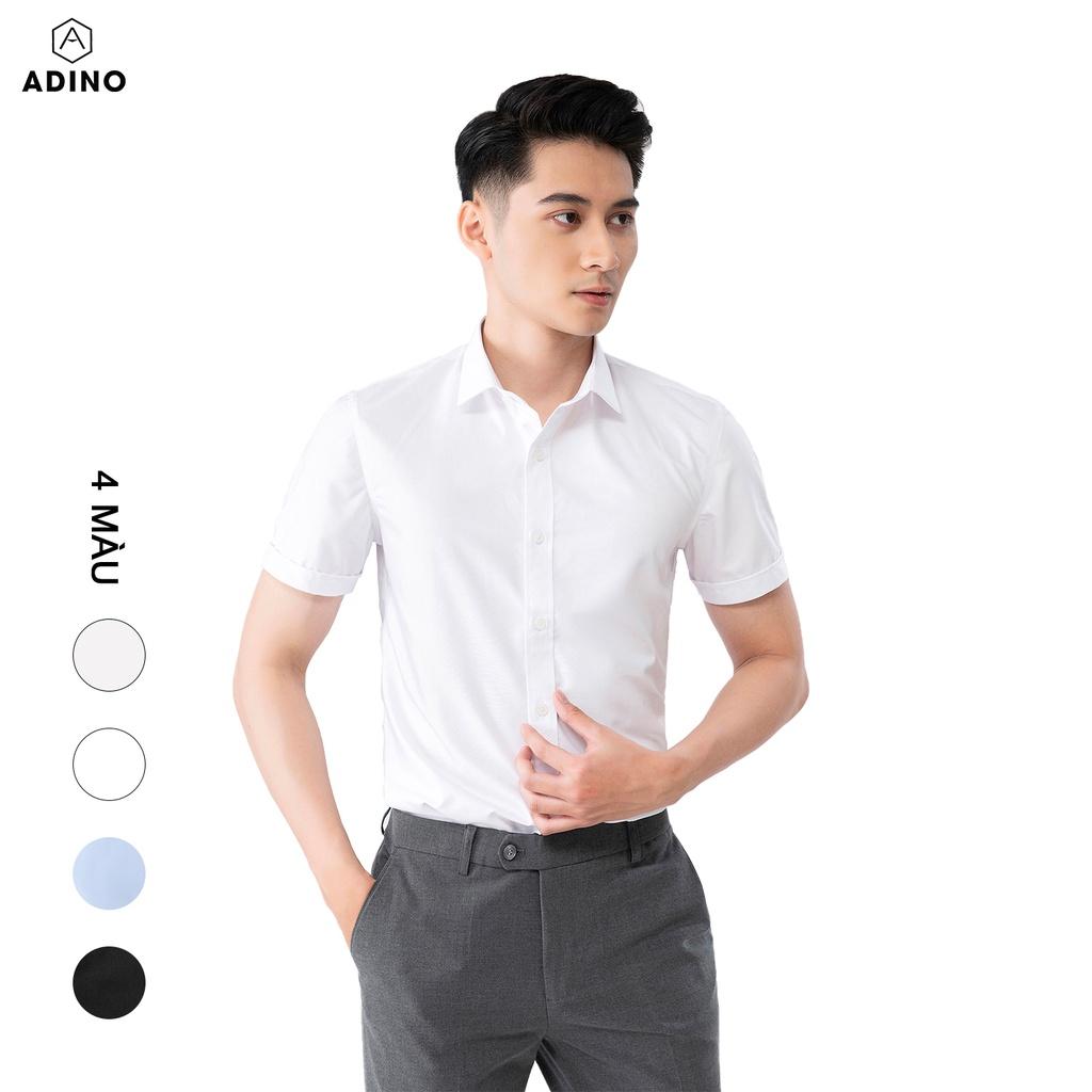 Hình ảnh Áo sơ mi cộc tay nam màu trắng tinh ADINO vải nến lụa sợi sồi modal dáng công sở slimfit hơi ôm trẻ trung CT102