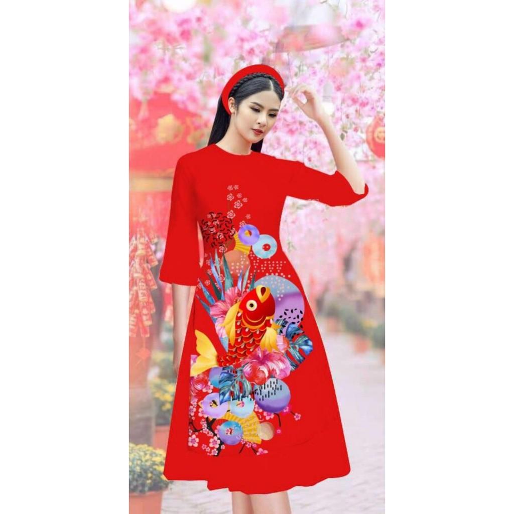 GIÁ XƯỞNG - Áo dài cách tân lụa in 3D hình cá chép ( áo kèm váy)