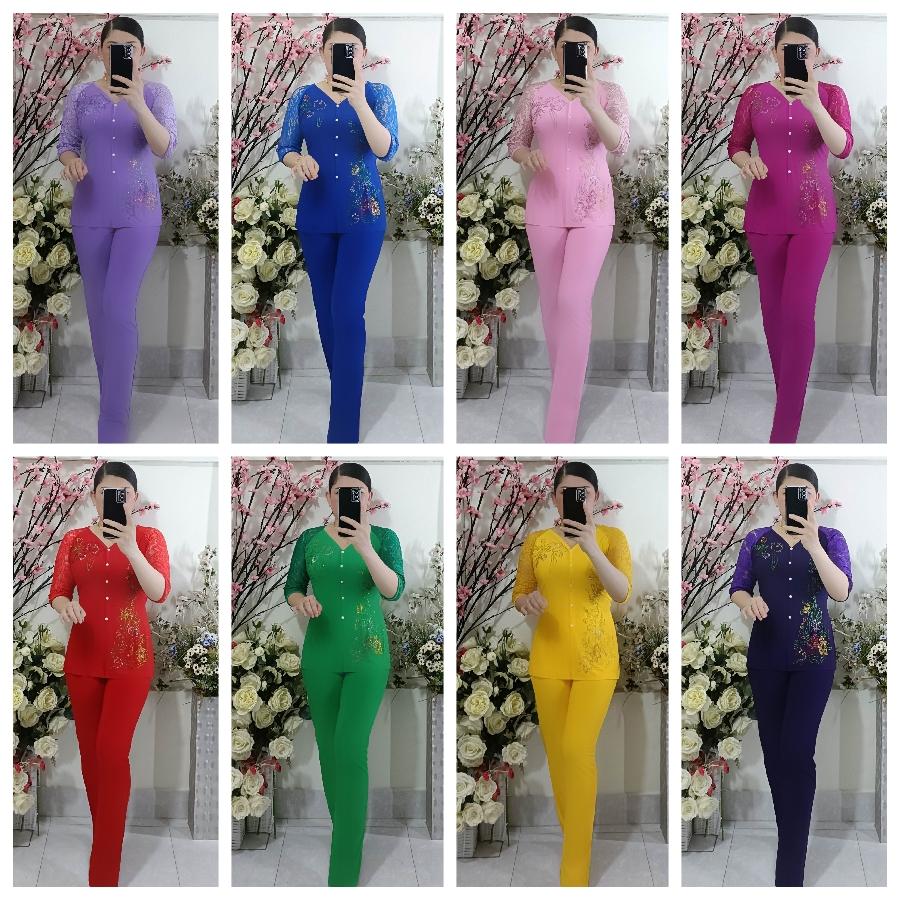 Bộ Bà Ba Tay Ren Hoa Đá Ống Ôm - Mã RO