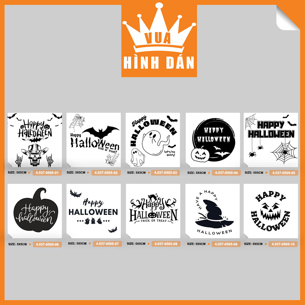 Set 50/100 sticker HAPPY HALLOWEEN (5x5cm) (4.037) - tem đa năng dán thiệp, hộp quà hoặc sản phẩm