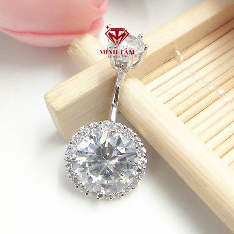 Khuyên đeo rốn bạc S925 nhập khẩu cao cấp, Khuyên đeo rốn hình tròn nạm đá-Minh Tâm Jewelry