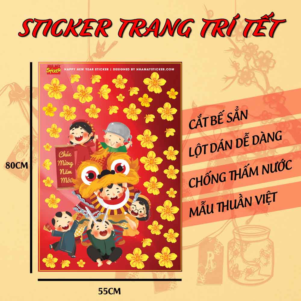 Sticker decal hình dán trang trí tết - Vui Đón Xuân Về