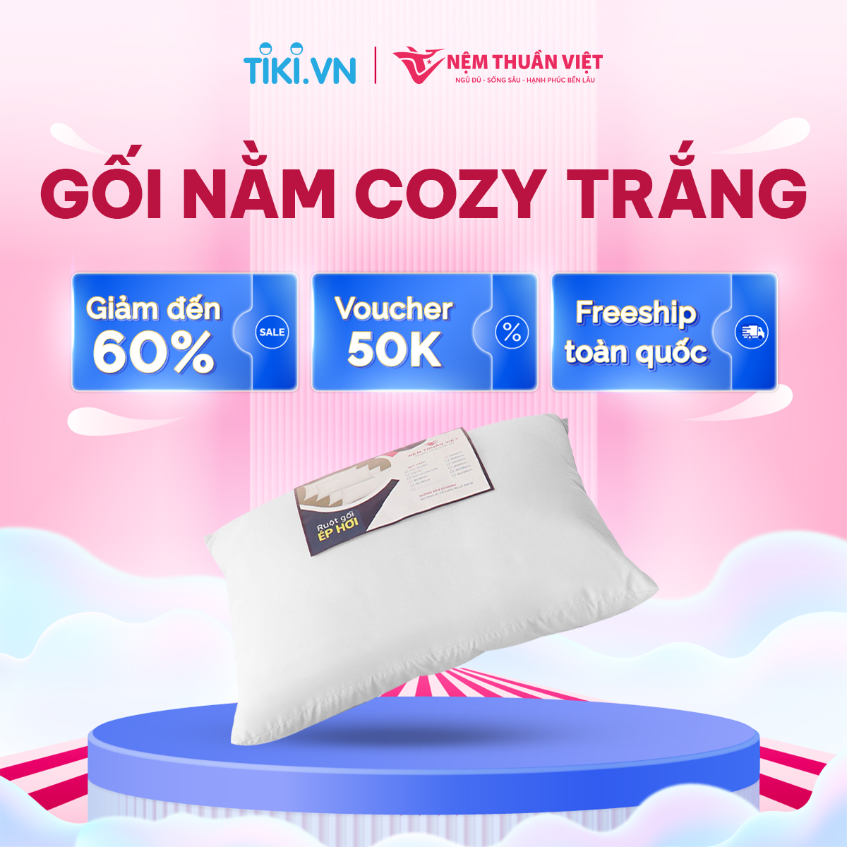 Ruột Gối Nằm Thuần Việt Cozy Trắng Cao Cấp, Êm Ái Vượt Trội, Thoáng Mát