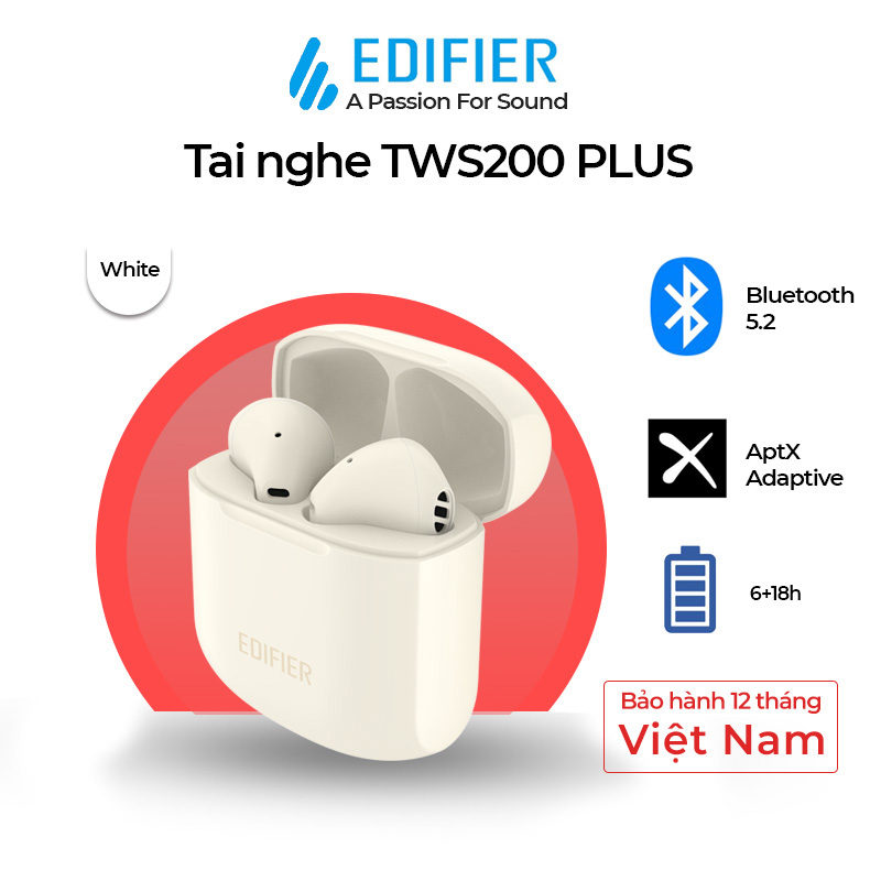 Tai nghe bluetooth Edifier TWS200 Plus chipset Qualcomm AptX Adaptive Khử ồn đàm thoại 4 mic - Hàng chính hãng