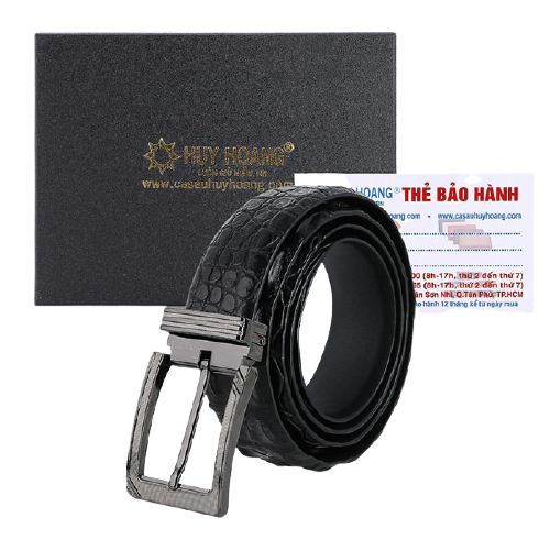 Dây nịt nam da cá sấu Huy Hoàng gai đuôi đầu kim màu đen HC4733