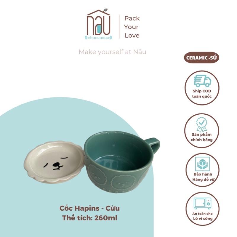Cốc sứ có nắp đậy tạo hình Cừu trắng xinh xắn thể tích 260ml; siêu yêu làm cốc uống nước văn phòng, ăn dặm, ngũ cốc quà tặng
