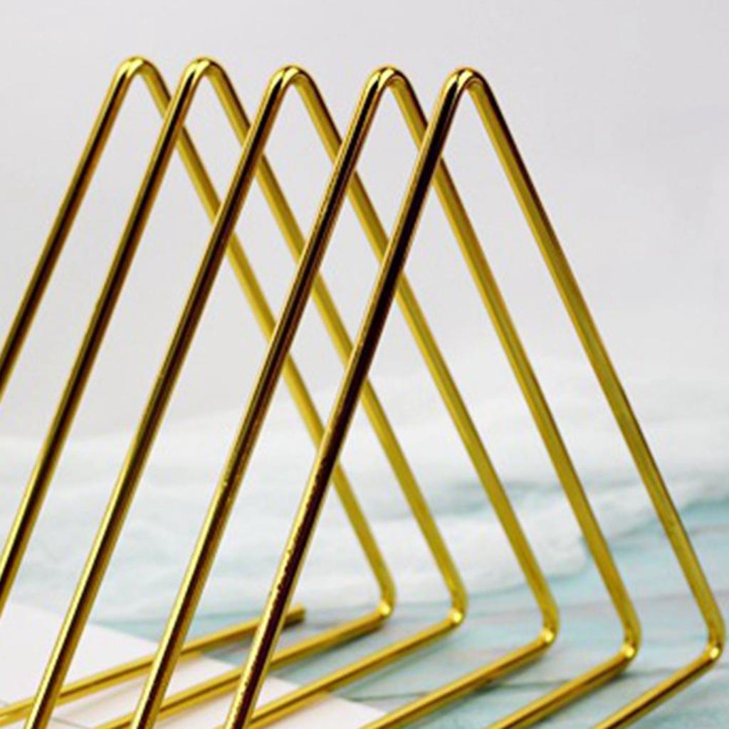 Triangular Desktop Book Rack Metal Wire Bookshelf Magazine Holder Golden