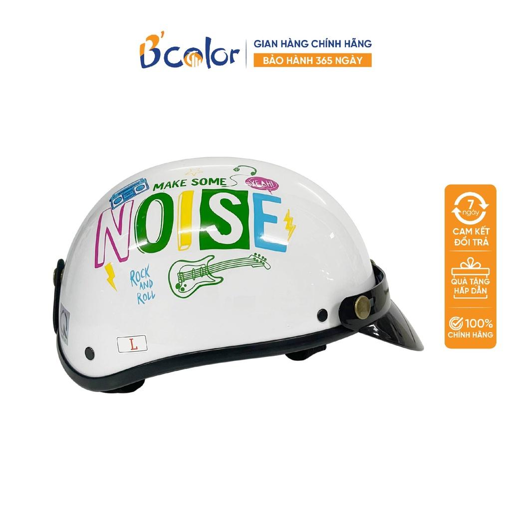 Mũ Bảo Hiểm B'color Loại Nửa Đầu Màu Trắng Chữ Nosie Kèm Lưỡi Trai