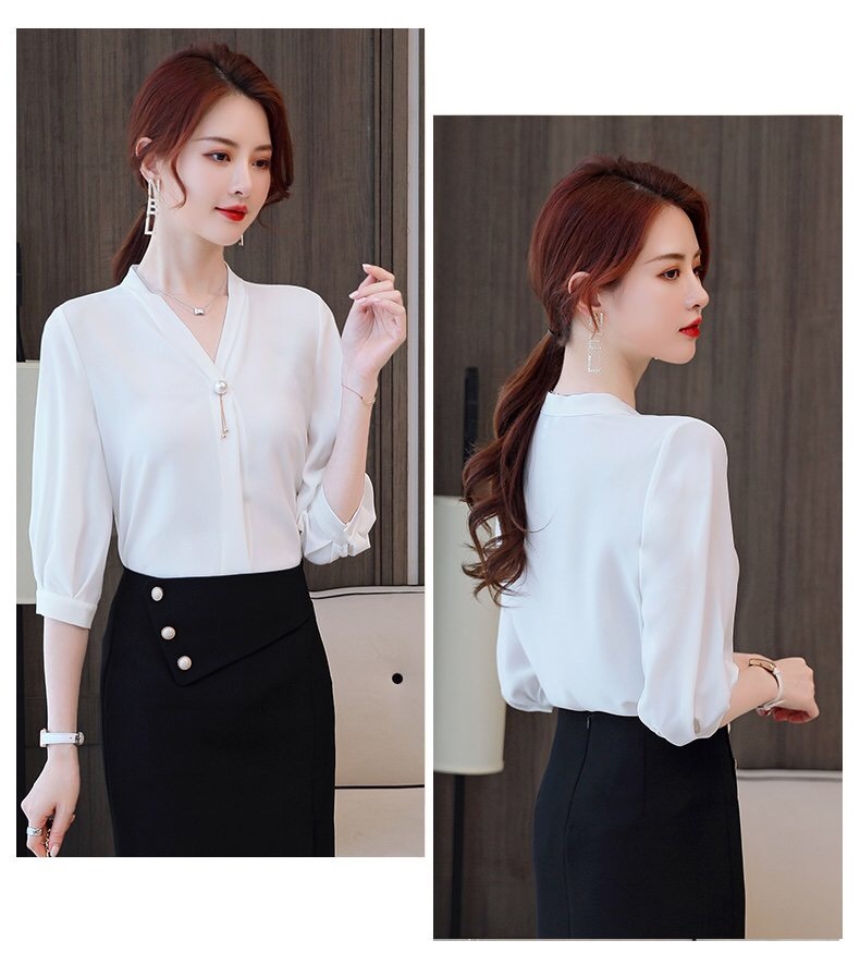 Áo sơ mi nữ cổ dính hạt - NH450