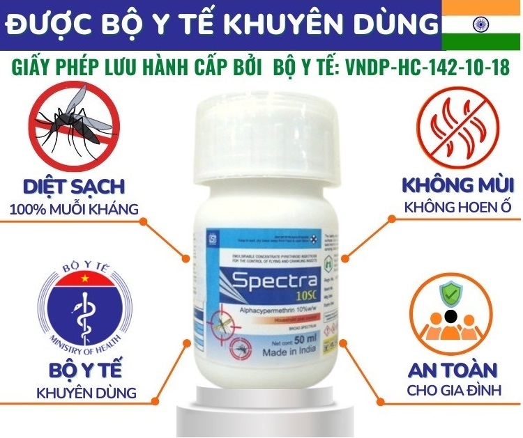 (Ko mùi- Nhập Ấn Độ) Thuốc Diệt Muỗi SPECTRA 10SC chai 50ml - diệt muỗi, kiến, gián.. . tồn lưu 2-3 tháng