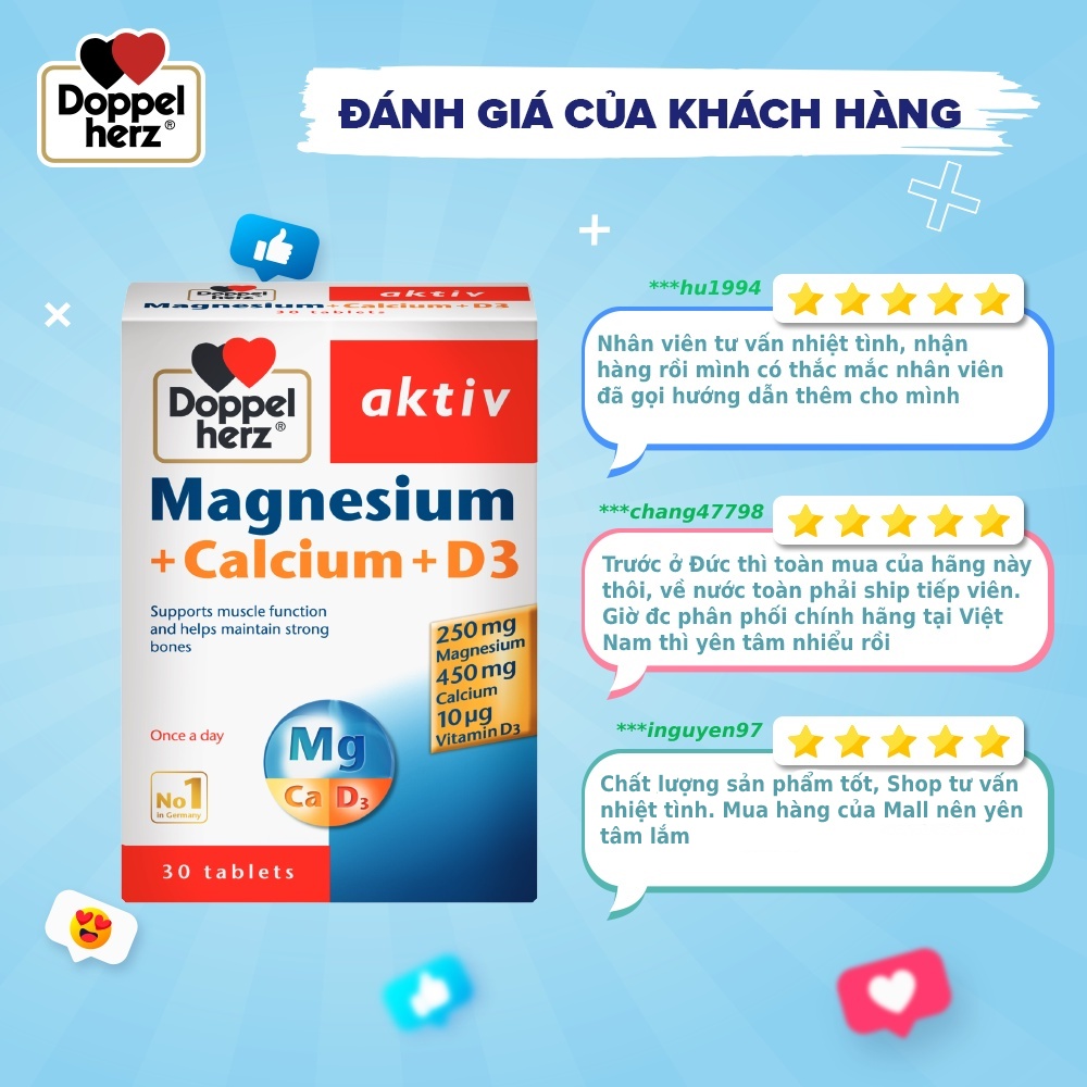 Bộ đôi bổ sung Canxi tối ưu, ngừa loãng xương Magnesium Canxi D3 và Vitamin K2 D3 Doppelherz