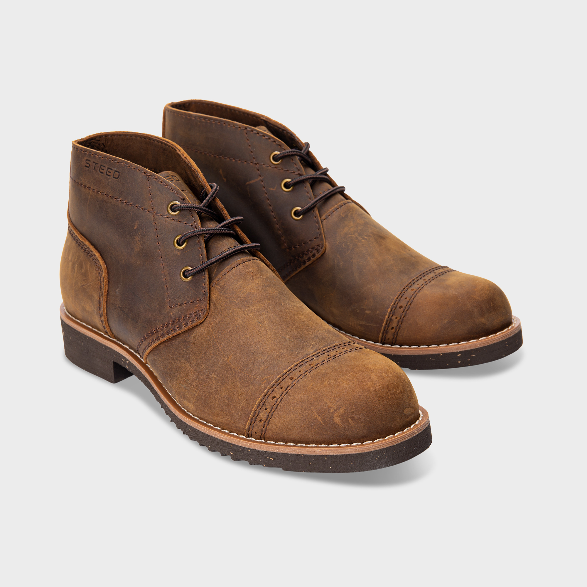 Giày boot nam da bò sáp cao cấp cổ lửng CHUKKA CAPTOE - STEELER đế khâu phong cách workwear