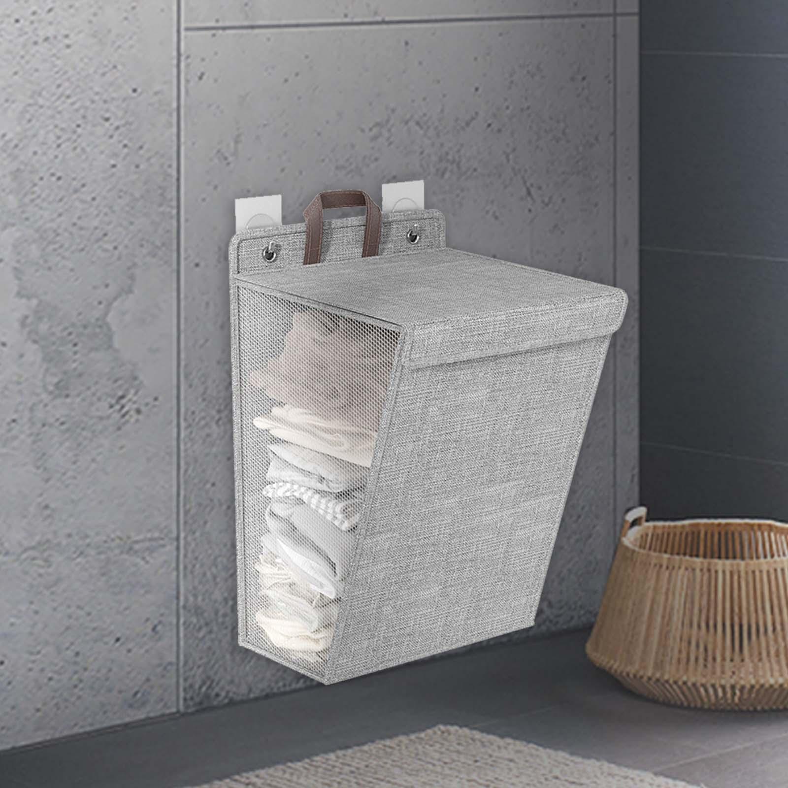 Foldable Hanging Laundry Basket Dirty Clothes Organizer Toys Storage Organizer Durable Wall Hanging Storage Basket for Bathroom Laundry Room