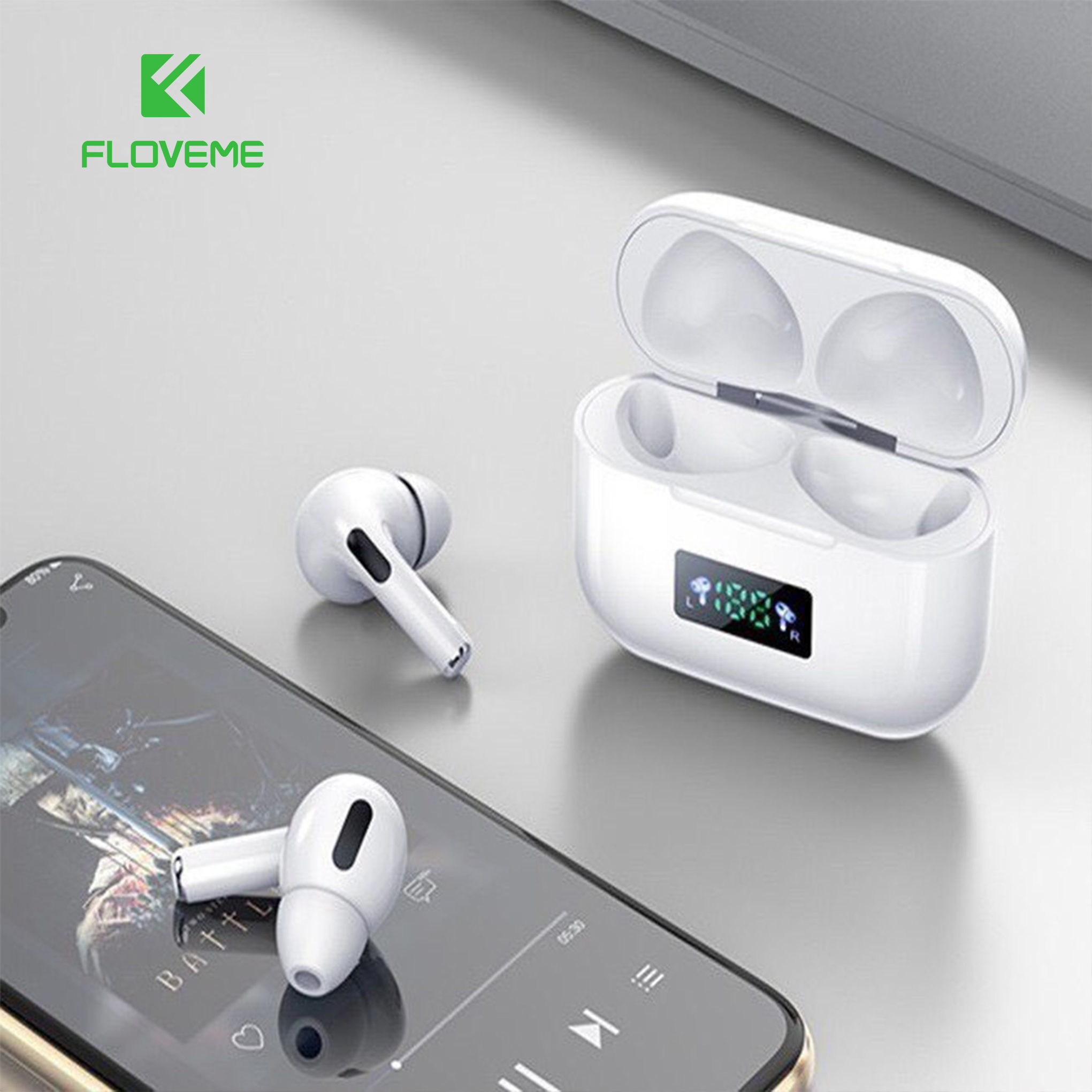 Tai Nghe Bluetooth FLOVEME Apro 3 Wireless 5.0 Màn Hình Led Kỹ Thuật Số Hiển Thị Pin-Kết Âm Thanh Sống Động - Dung lượng lớn - Hàng Chính Hãng