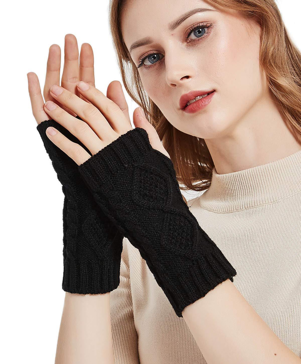 2pcs nữ cánh tay mùa đông ấm áp găng tay không có ngón tay móc tay ， đen+xám đen