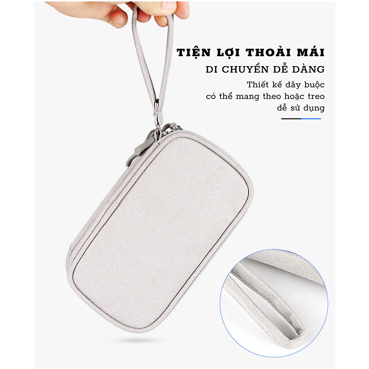 Túi Đựng Phụ Kiện Công Nghệ, Pin Sạc Dự Phòng, Điện Thoại, Cáp Sạc USB, Tai Nghe - Có Quai Cầm, Chống Nước, Nhiều Màu-Dru-hàng chính hãng